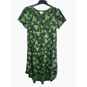 Lularoe‎ Carly Geometric Print Green & Black Short Sleeve Dress Small